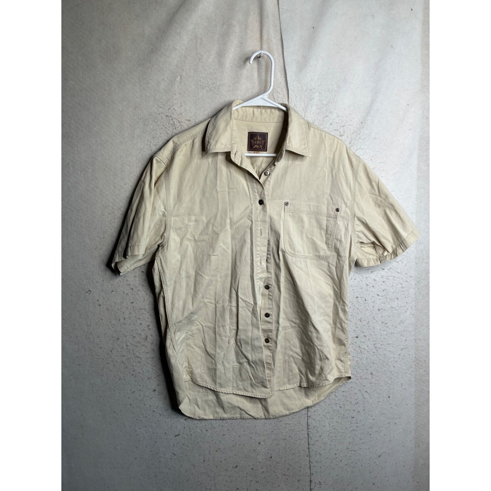 AMI Mens Short Sleeve Cotton Twill Button Down Shirt Khaki Tan Size S 50192